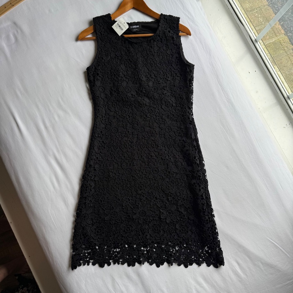 Bebe Black Floral Guipure Lace Sheath Dress NWT Size 6 Autumn Wedding Guest Date